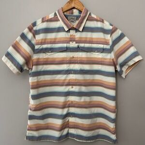 LL Bean Shirt Mens Large Pastel Striped SunSmart Cool Weave Short Sleeve Coastal